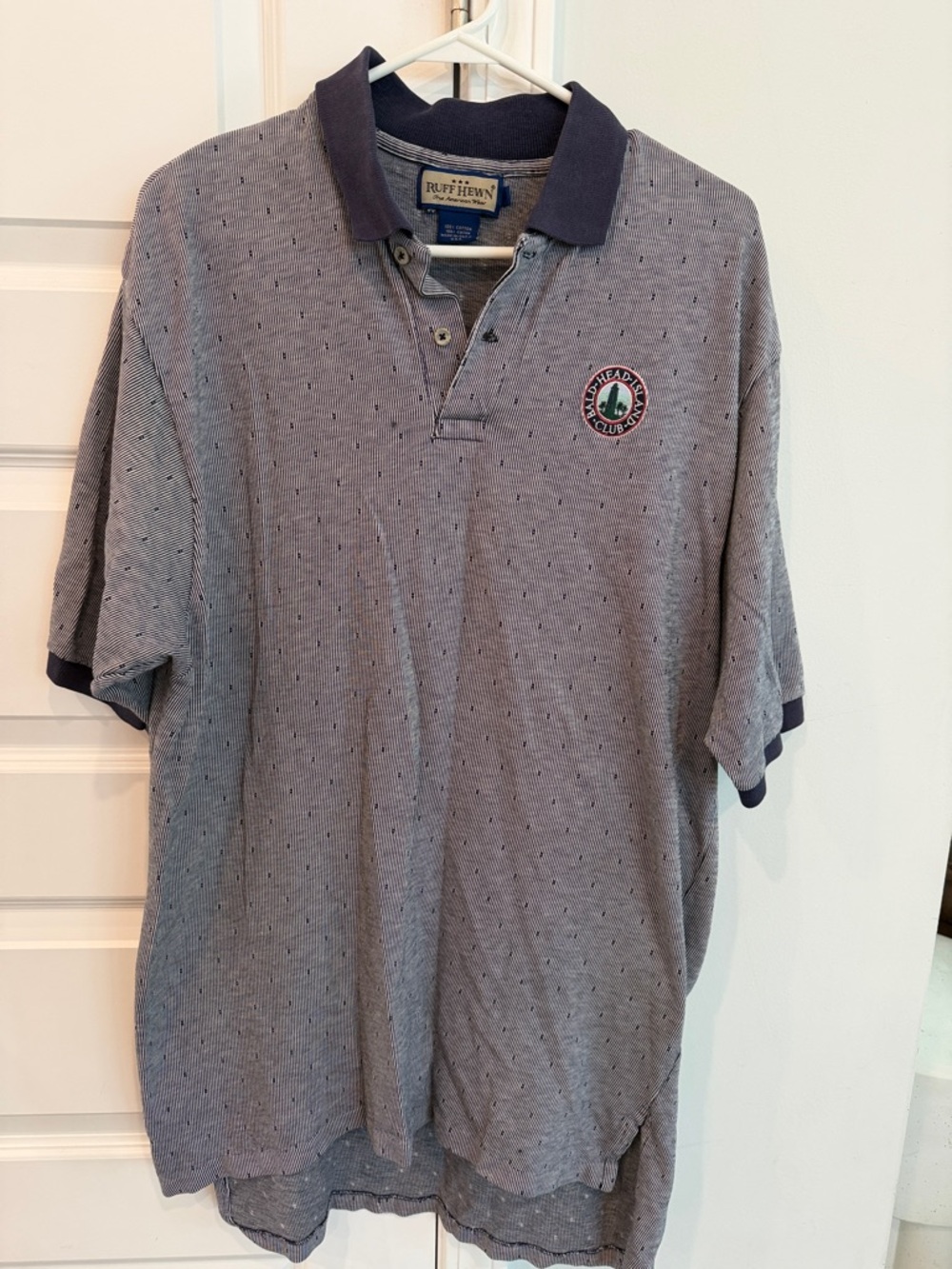 Ruff Hewn Heather Gray Polo with Navy Collar and Trim Mens’s Large